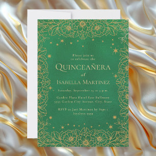 Convite Damasco de Ouro Verde Esmeralda Quinceañera Sweet