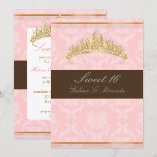 CONVITE DAMASCO DOCE 16/TIARA/ROSA/CHOCOLATE
