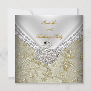 Convite Damasco Dourado Cisne Branco Festa de Aniversário
