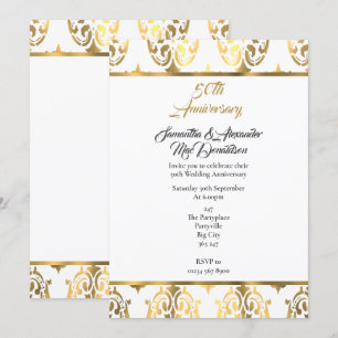 Convite Damasco dourado e branco 50º aniversário de casame