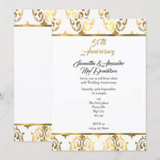 Convite Damasco dourado e branco 50º aniversário de casame