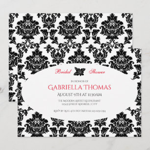 Convite Damasco e Flor Pretos - Chá de panela