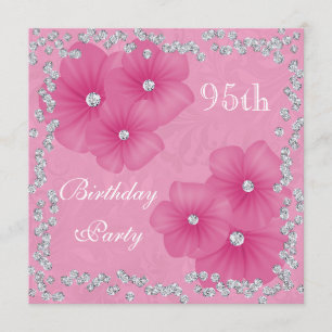 Convite Damasco e Flores Rosa 95º Aniversário