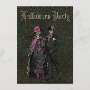 Convite Damasco elegante o Dia das Bruxas do chique dos