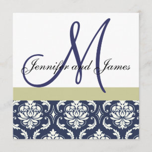 Convite Damasco feito sob encomenda do azul do monograma