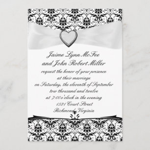 Convite Damasco/fita brancos pretos simples que Wedding