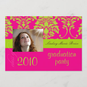Convite Damasco fluorescente/rosa quente