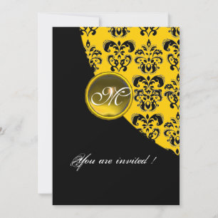 Convite DAMASCO MONOGRAMA PRETO E AMARELO, topázio