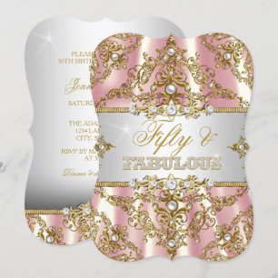 Convite Damasco Pérola Rosa Dourado Cinquenta e Fabuloso