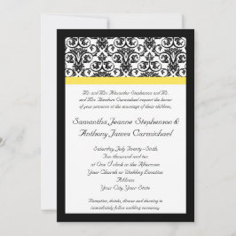 Convite Damasco preto/branco com amarelo vibrante