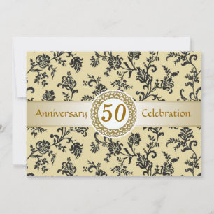 Convite Damasco Preto Dourado, 50º Aniversário de Casament