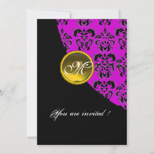 Convite DAMASCO PRETO E ROXO COM MONOGRAMA, topázio amarel