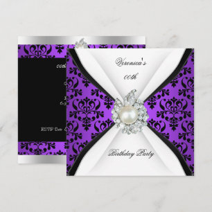 Convite Damasco Roxo Pérola Preta Branca Diamante Aniversá