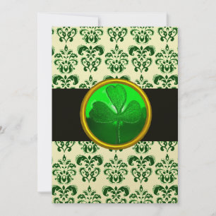 Convite DAMASCO VERDE BRANCO COM TREVO DE QUATRO FOLHAS Pr