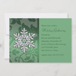 Convite Damasco Verde com Festa de Férias de Neve