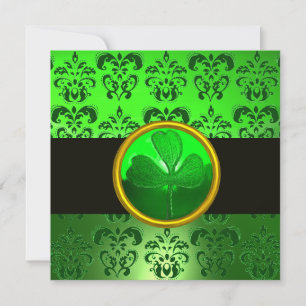 Convite DAMASCO VERDE COM TREVO ,preto