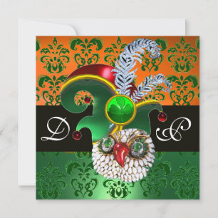 CONVITE DAMASCO VERDE, CORUJA JOIA, CHAPÉU DE DUENDE, PENA