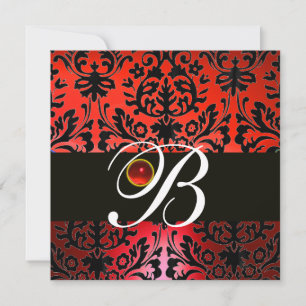 Convite DAMASCO VERMELHO PRETO MONOGRAMA Rubi Branco