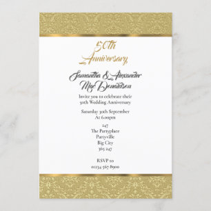 Convite Damasco vintage dourado aniversário de casamento d