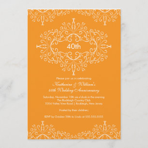 Convite Damask 25º Aniversário Laranja Branco