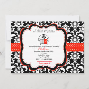 Convite Damask Baby Shower Monogramas