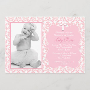 Convite Damask Baptism Natal Chamando Garota