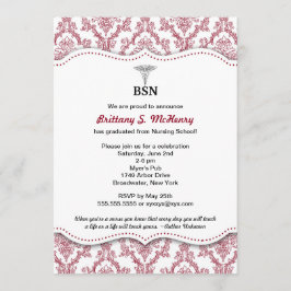Convite Damask Burgundy Enfermeira graduação BSN RN