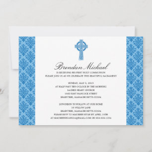 Convite Damask Celtic Cross First Communes
