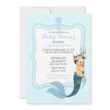 Convite Damask Coroa Príncipe Menino Merman Merboy
