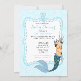 Convite Damask Coroa Príncipe Menino Merman Merboy