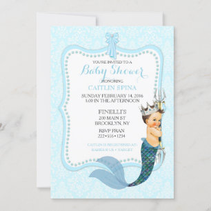 Convite Damask Coroa Príncipe Menino Merman Merboy