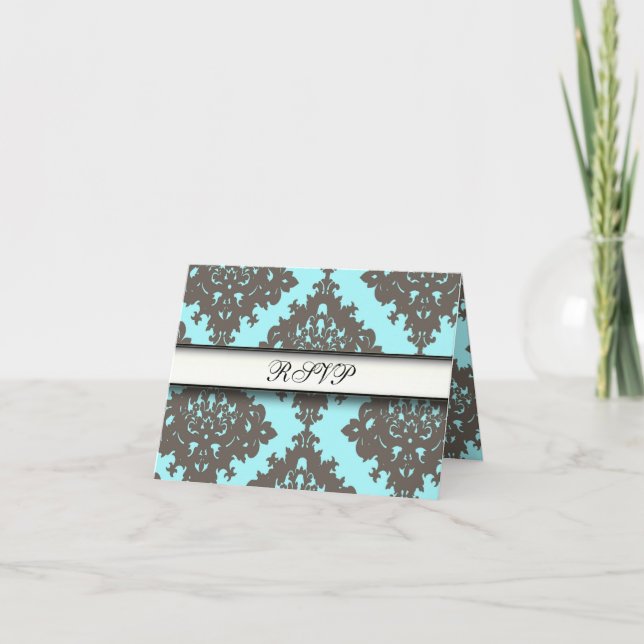 Convite Damask Cute Vintage Elegant Classy RSVP Cards (Frente)