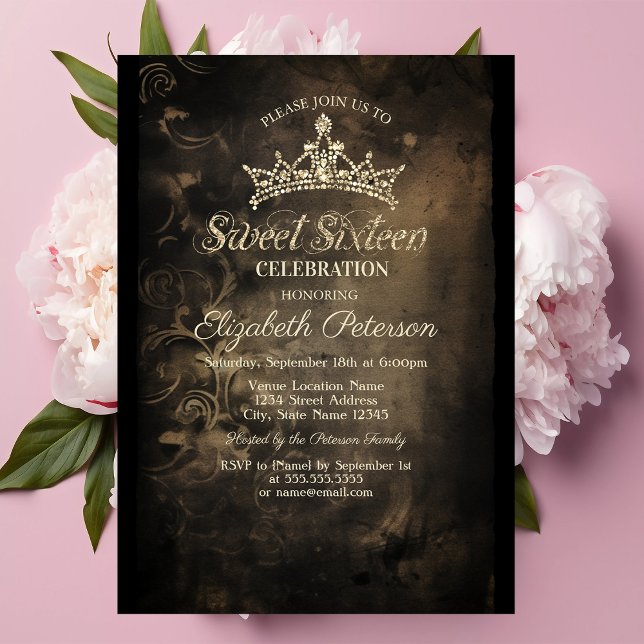 Convite Damask Dark Gothic Sweet 16 (Criador carregado)