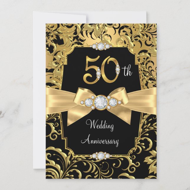 Convite Damask Dourado Arco Black Diamond 50º Aniversário (Frente)