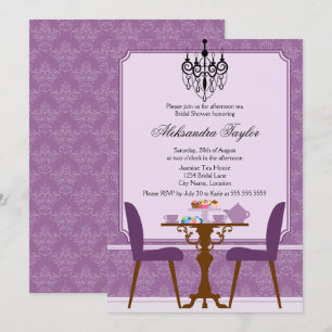 Convite Damask e Chandelier Tea Party