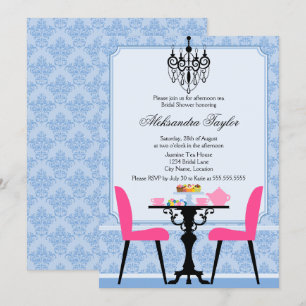 Convite Damask e Chandelier Tea Party