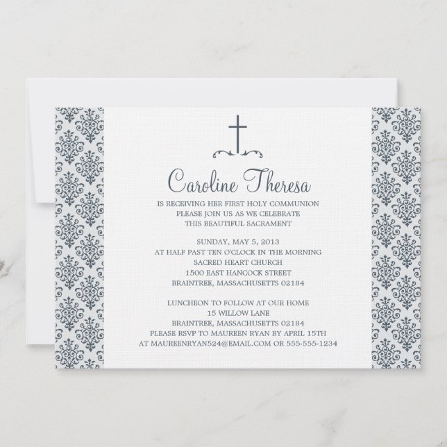 Convite Damask First Communtion (Frente)