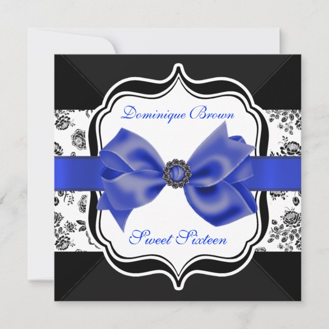 Convite Damask Floral Convide com Arco Azul (Frente)