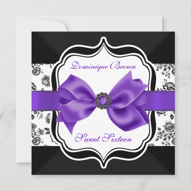 Convite Damask Floral Convide com Arco Roxo (Frente)
