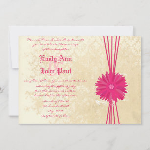 Convite Damask Fuchsia Gerber Daisy Weding Invitation