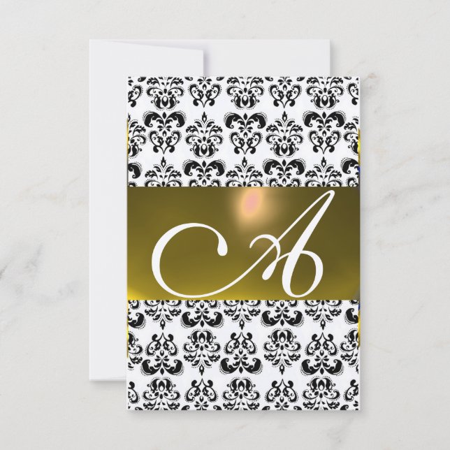 Convite DAMASK GEM MONOGRAM amarelo rsvp dourado (Frente)