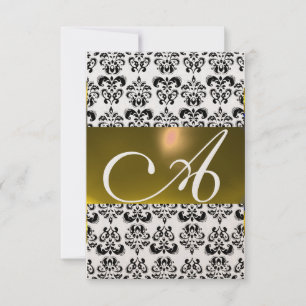 Convite DAMASK GEM MONOGRAM amarelo rsvp dourado