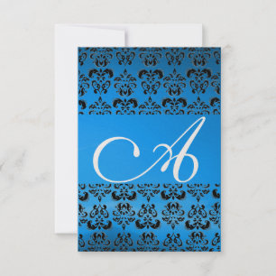 Convite DAMASK GEM MONOGRAM azul rsvp gold