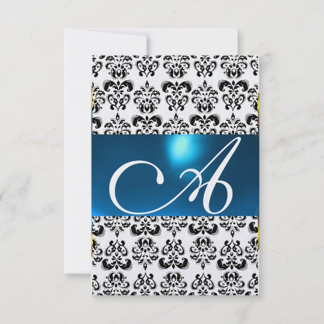 Convite DAMASK GEM MONOGRAM gelo azul rsvp (Frente)