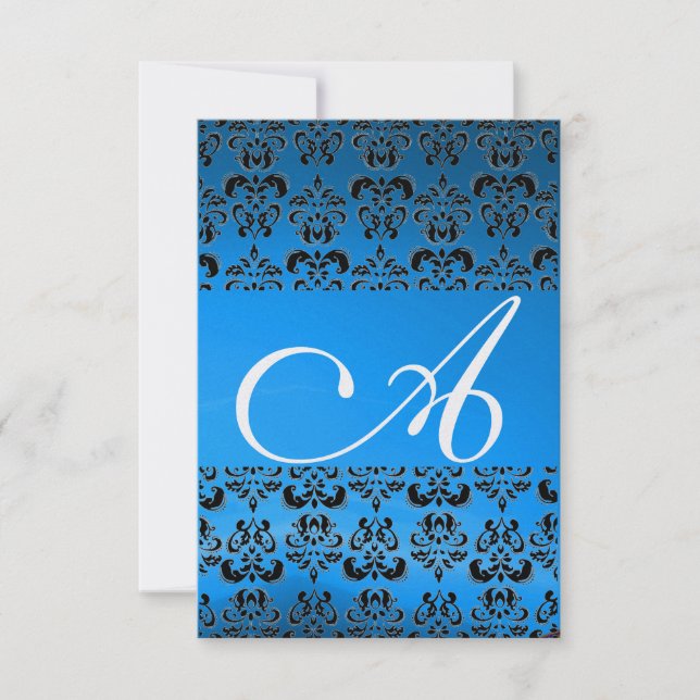 Convite DAMASK GEM MONOGRAM gelo azul rsvp (Frente)