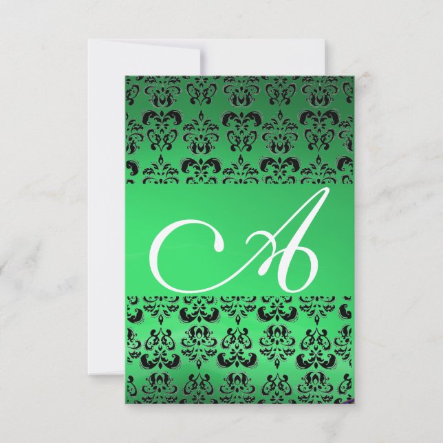 Convite DAMASK GEM MONOGRAM verde rsvp gold (Frente)