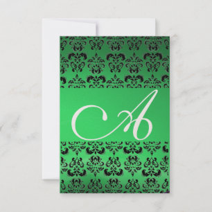 Convite DAMASK GEM MONOGRAM verde rsvp gold