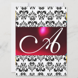 Convite DAMASK GEM MONOGRAM vermelho borgonha branco