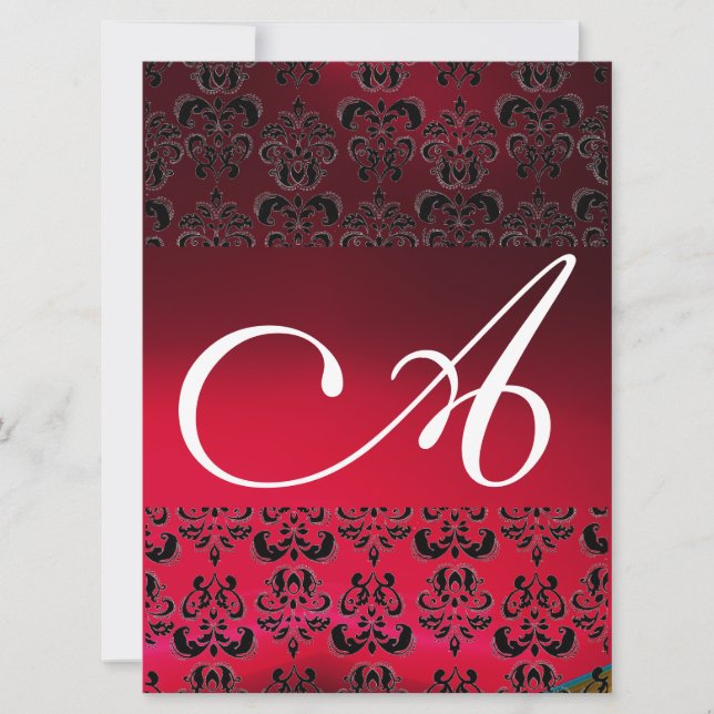 Convite DAMASK GEM MONOGRAM vermelho burgundy branco (Frente)