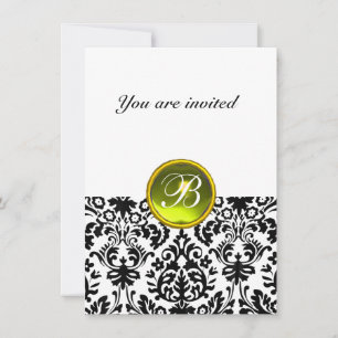 Convite DAMASK GEM STONE MONOGRAM - branco amarelo - rsvp